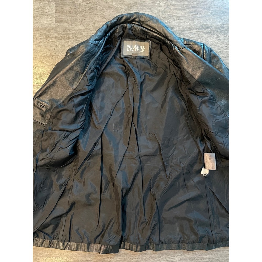 VTG Wilsons Leather Black Genuine Leather Button Front Blazer Jacket Medium - Picture 6 of 7